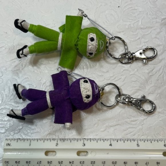 TWO Ninja String Doll Keychain Toys w/Swords Purple/Lime Green 2.5" x 3" NEW - Picture 9 of 9